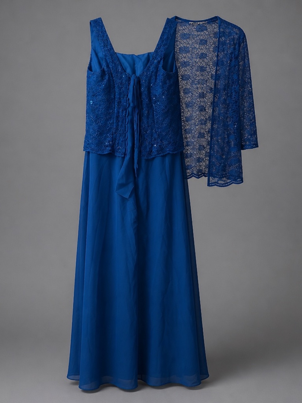 Royal Blue Spaghetti-Strap Maxi Dress with Jeweled Waist Accent